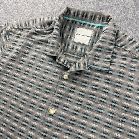 Tommy Bahama Other - Tommy Bahama Mens Camp Shirt Large Gray Geometric Print Heritage Silk Cotton